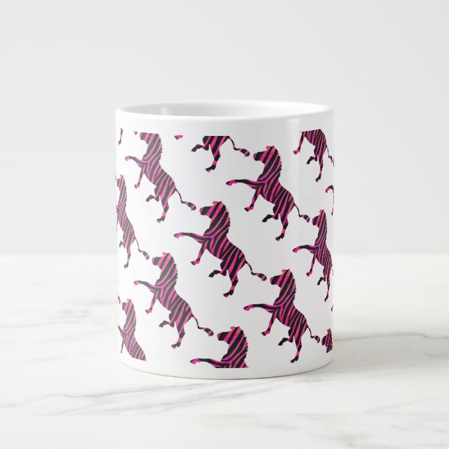 Zebra Silhouette Black and Hot Pink Print Large Coffee Mug (Front)
