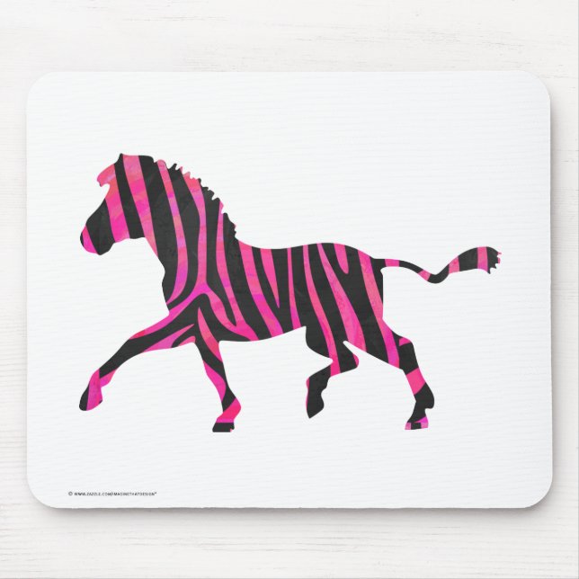 Zebra Silhouette Black and Hot Pink Print Mouse Pad (Front)