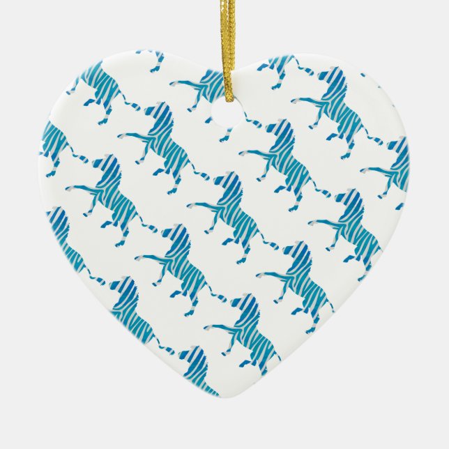 Zebra Silhouette Blue and White Ceramic Tree Decoration (Front)
