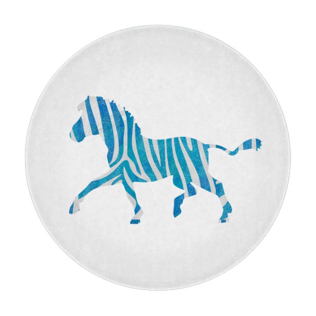 Zebra Silhouette Blue and White Cutting Board (Front)