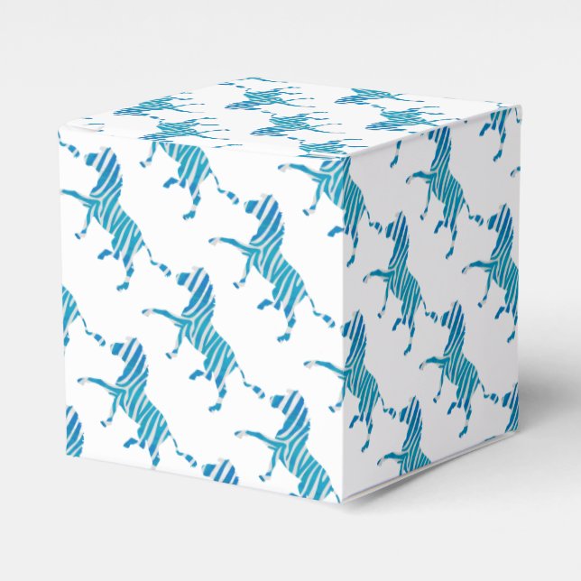 Zebra Silhouette Blue and White Favour Box (Front Side)
