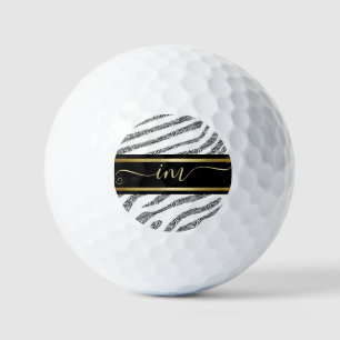 Zebra Skin Black And White Monogramed  Watercolor Golf Balls