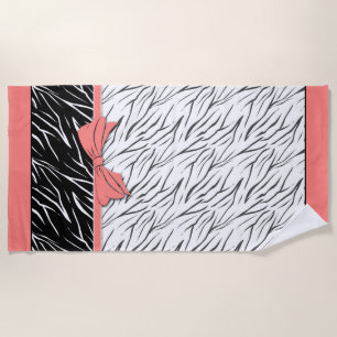 Zebra skin black white tiger leather stripes pink beach towel
