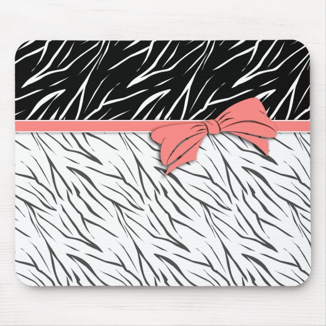 Zebra skin black white tiger leather stripes pink  mouse pad (Front)
