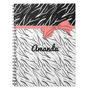 Zebra skin black white tiger leather stripes pink notebook