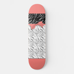 Zebra skin black white tiger leather stripes pink skateboard
