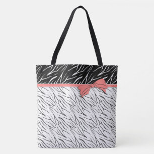 Zebra skin black white tiger leather stripes pink tote bag