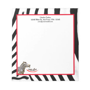 Zebra Smile Black/White/Red Customisable Notepad
