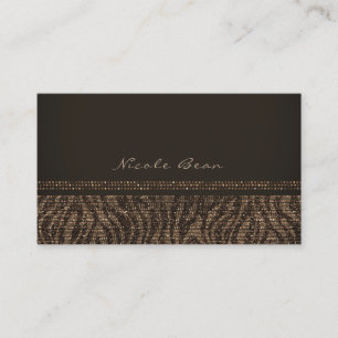 Zebra Sparkle Brown Gold Glam Chic Elegant Bling Business Card