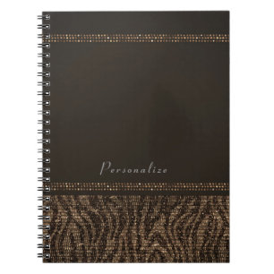 Zebra Sparkle Brown Gold Glam Chic Elegant Bling Spiral Notebook