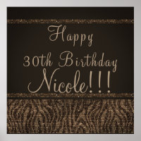 Zebra Sparkle Brown Gold Glam Chic Party Banner
