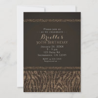 Zebra Sparkle Brown Gold Glam Party Invitations
