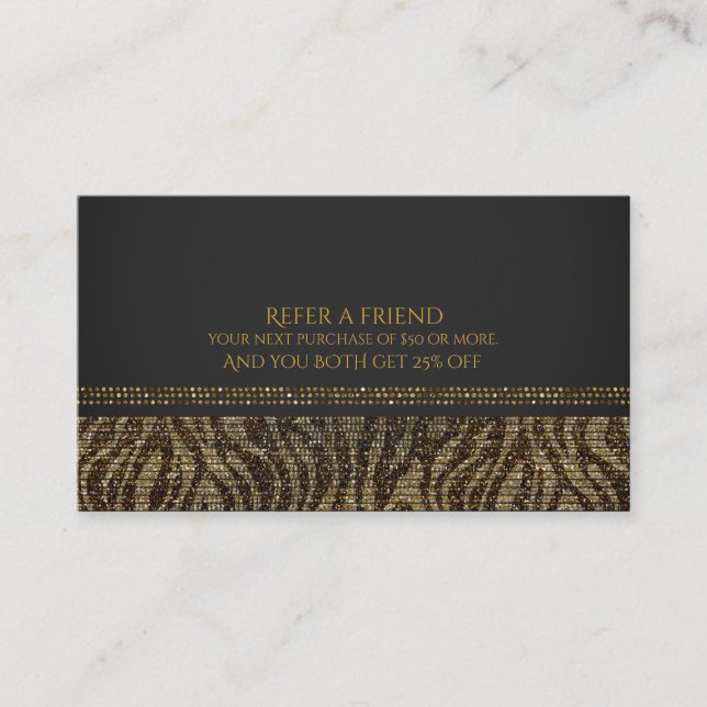 Zebra Sparkle Sequins Glam Chic Refer a Friend Referral Card (Front)