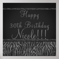 Zebra Sparkle Silver Black Glam Chic Party Banner