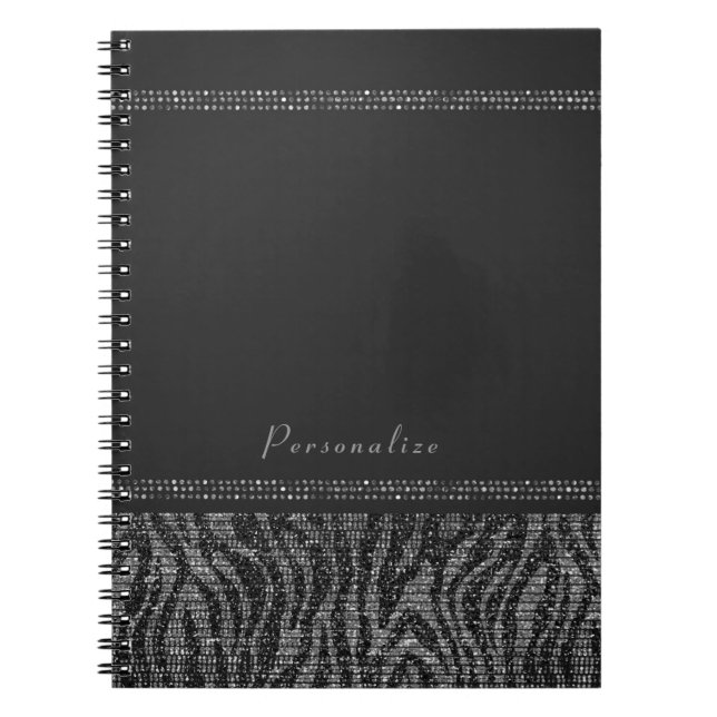Zebra Sparkle Silver & Black Glam Elegant Bling Spiral Notebook (Front)
