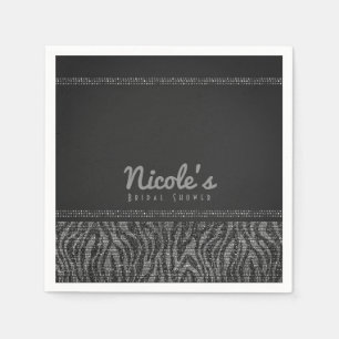 Zebra Sparkle Silver Black Glam Party Chic Elegant Napkin