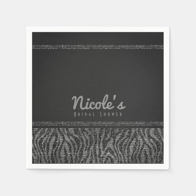 Zebra Sparkle Silver Black Glam Party Chic Elegant Napkin (Front)