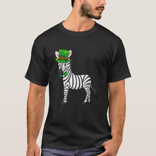 Zebra St Patrick s Day with a Leprechaun Hat Long  T-Shirt (Front)