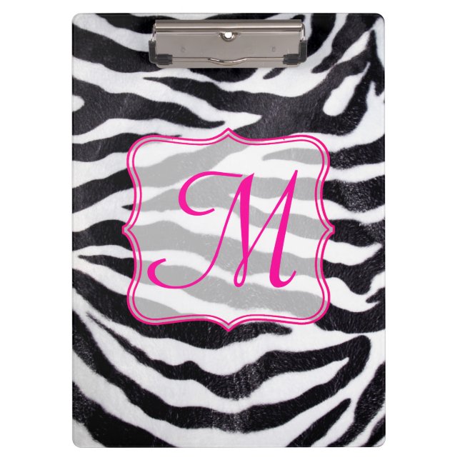 Zebra Stripe Animal Monogram Initial Clip Board (Front)