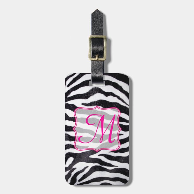 Zebra Stripe Animal Print Monogram Luggage Tag (Front Vertical)