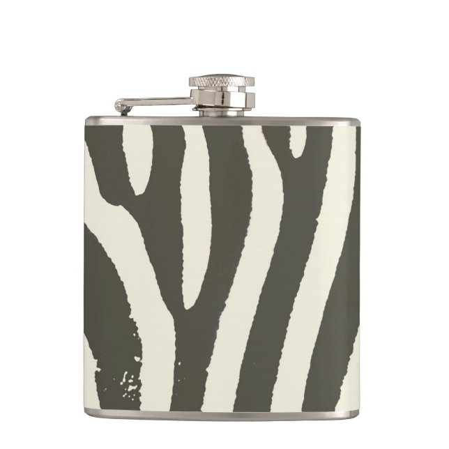 Zebra Stripe Animal Print Pattern Hip Flask (Front)