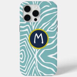 Zebra Stripe Any Colour Blue Monogram iPhone 15 Pro Max Case