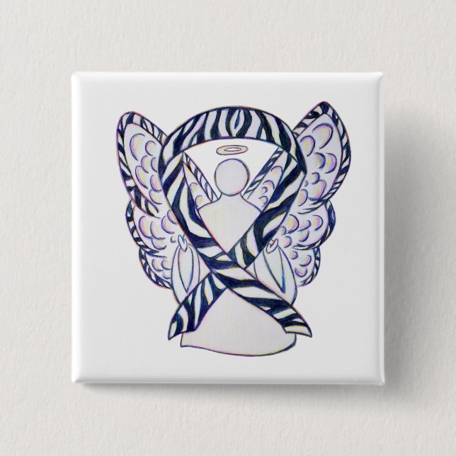 Zebra Stripe Awareness Ribbon Angel Art Button (Front)