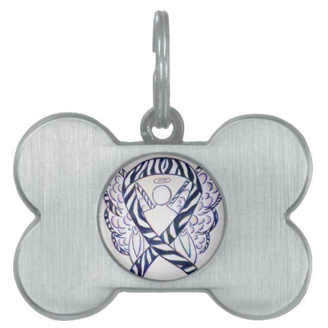 Zebra Stripe Awareness Ribbon Angel Bone Pet Tag (Front)