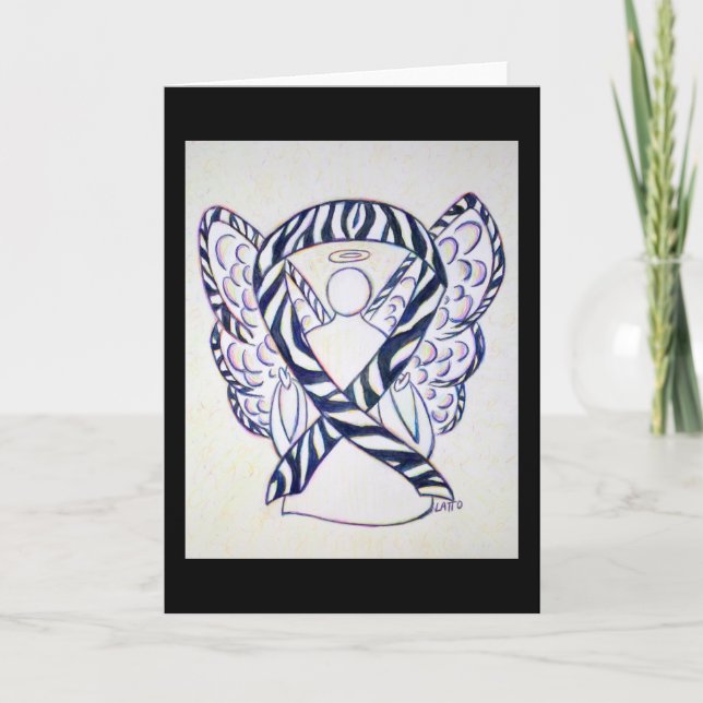 Zebra Stripe Awareness Ribbon Angel Greeting Card (Front)