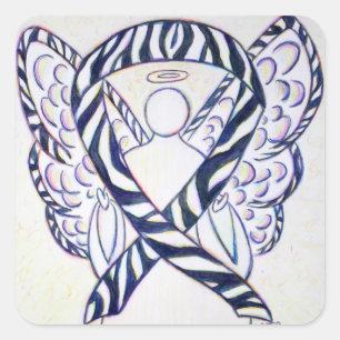 Zebra Stripe Awareness Ribbon Angel Square Decal Sticker