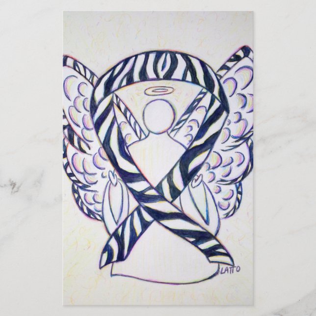 Zebra Stripe Awareness Ribbon Angel Stationery (Front)