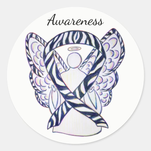 Zebra Stripe Awareness Ribbon Angel Sticker Decals (Front)