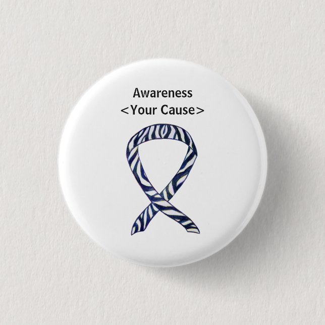 Zebra Stripe Awareness Ribbon Custom Art Button (Front)