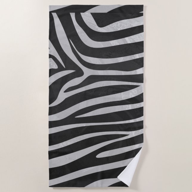 Zebra Stripe Black and White Texture Print Pattern Beach Towel (Front)