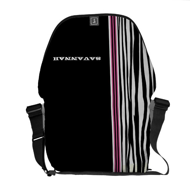 Zebra Stripe Black Pink Racing Stripe Messenger Commuter Bag (Back Open)