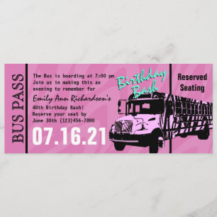 Zebra Stripe Bus Pass Birthday Party Invitation