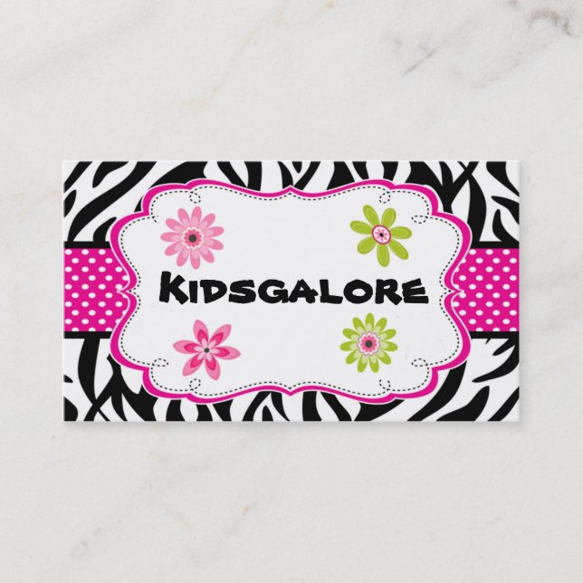 Zebra Stripe & Hot Pink Ribbon Business Card (Front)