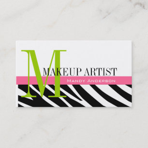 Zebra Stripe Pattern Monogram Make Up Artist Business Card