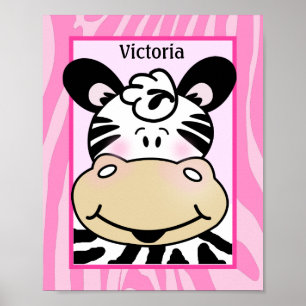 Zebra Stripe Pink Customised Nursery Art Print