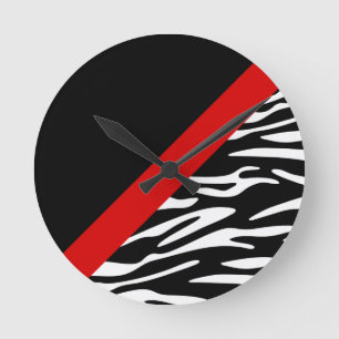 Zebra Stripe with Red Diagonal Border Wall Clock