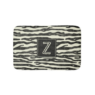 Zebra Striped Animal Print Pattern Monogrammed Bath Mat