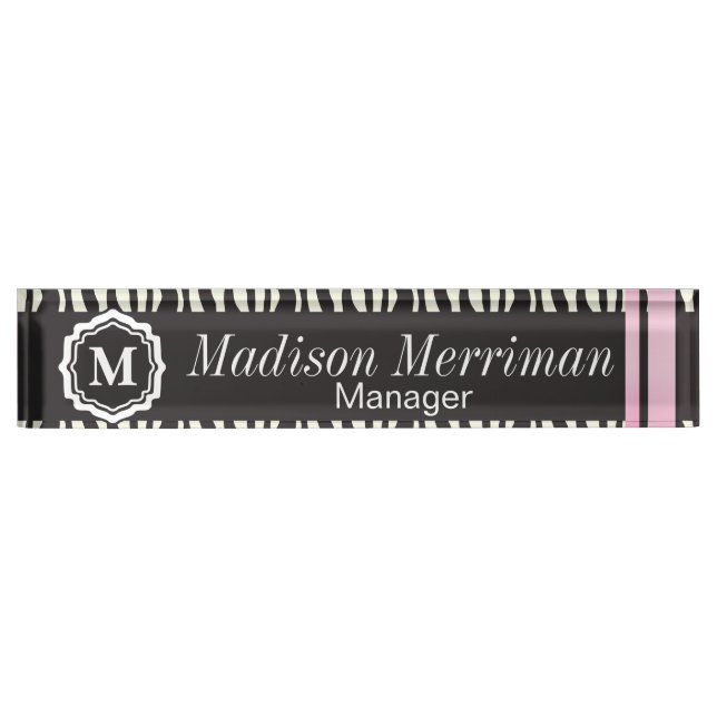 Zebra Striped Animal with Pink Bars | Personalise Nameplate (Front)