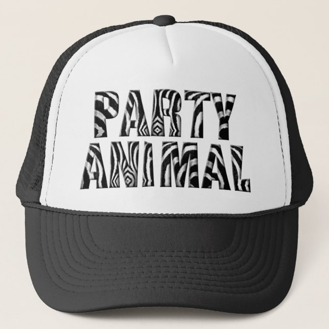 Zebra Striped Party Animal Trucker Hat (Front)