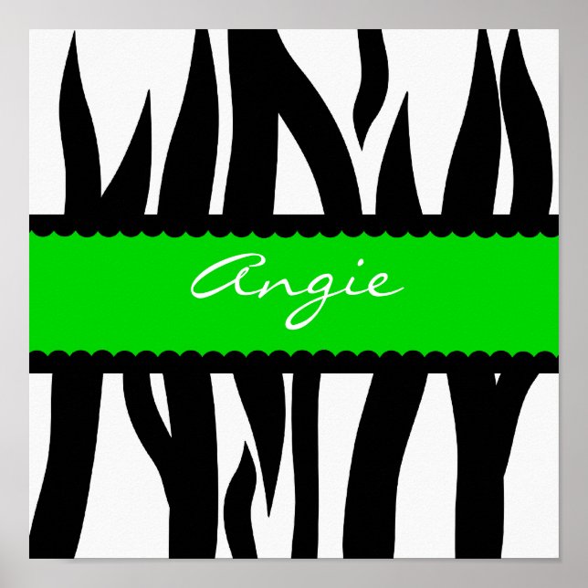 Zebra Striped Pattern Personalised Name Poster (Front)