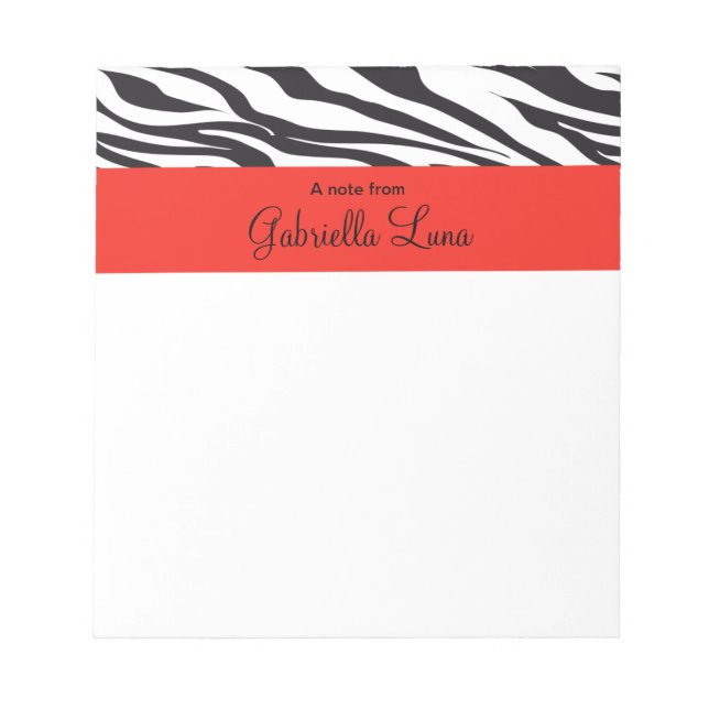 Zebra Striped with Red Personalised Notepad (Front)