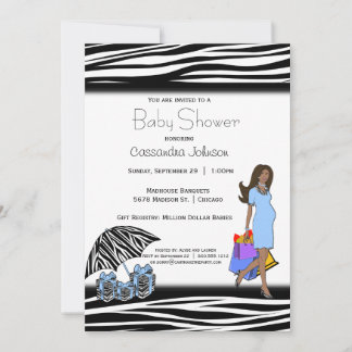Zebra Stripes And Blue African American Mummy Invitation
