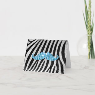 Zebra Stripes And Blue Bling Moustache Card