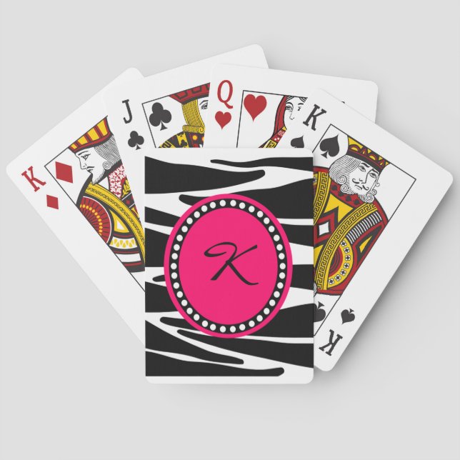 Zebra Stripes And Hot Pink Monogrammed Initial Playing Cards (Back)