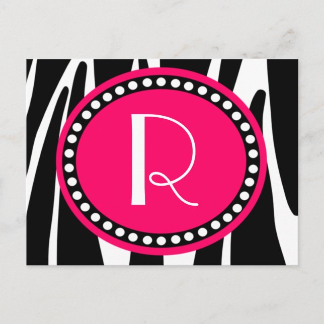 Zebra Stripes and Hot Pink Monogrammed Post Cards (Front)