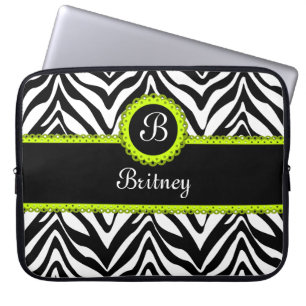 Zebra Stripes and Lime Green Lace Monogram Laptop Sleeve